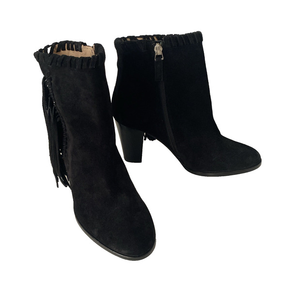 NWOB Polo Ralph Lauren Fringe Ankle Boot Bootie Black Heeled Round Toe 38 8 - Picture 4 of 11